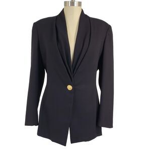 Vintage 80s 90s Tahari Pleated Wool Blazer Jacket Black 10 Classic Career USA